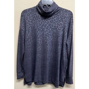 Capote Turtleneck Tunic Top Size S Textured Animal Print Pockets Gray